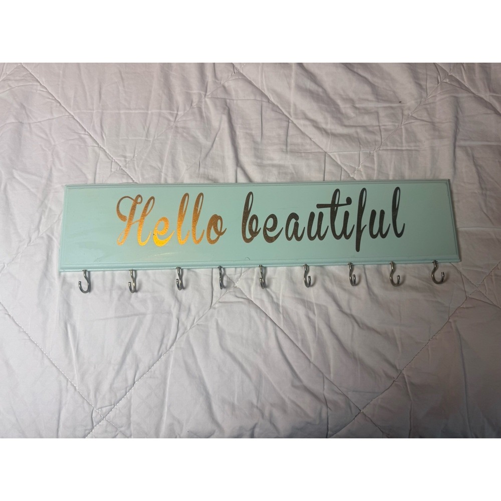 Hello Beautiful Wall Sign For Jewelry 18x4" Gold Lettering‎